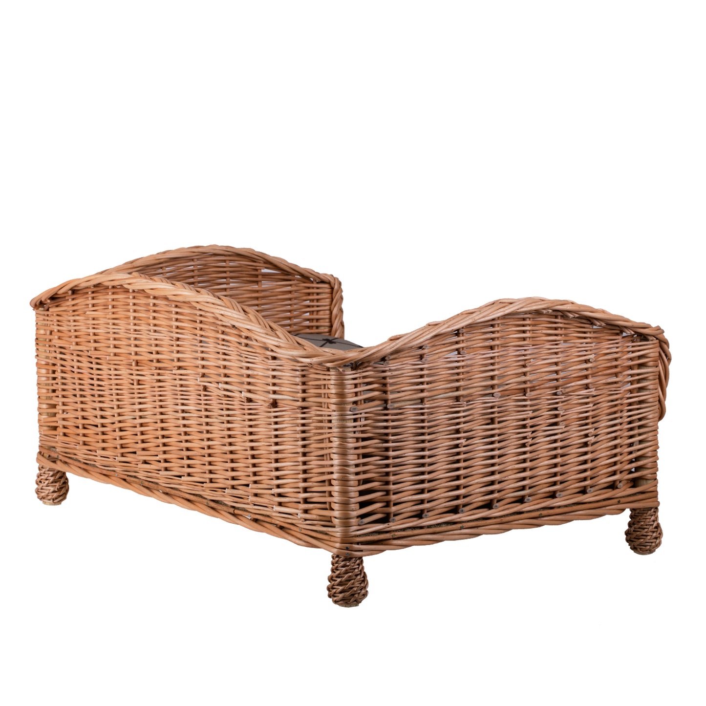 Erivia wiklinowe legowisko dla psa i kota z szarą poduszką i obniżonym wejściem TheWickerStories