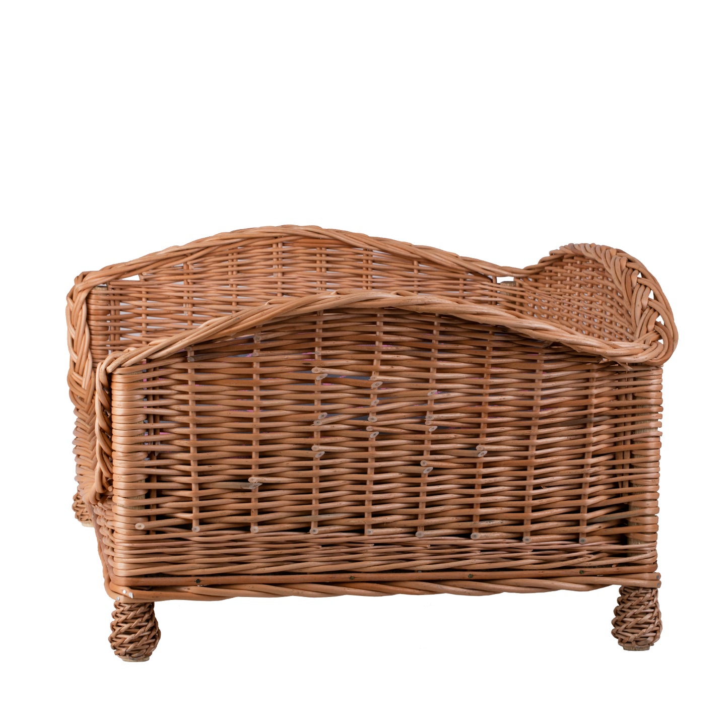 Erivia wiklinowy kosz dla psa i kota z szarą poduszką i niskim wejściem TheWickerStories