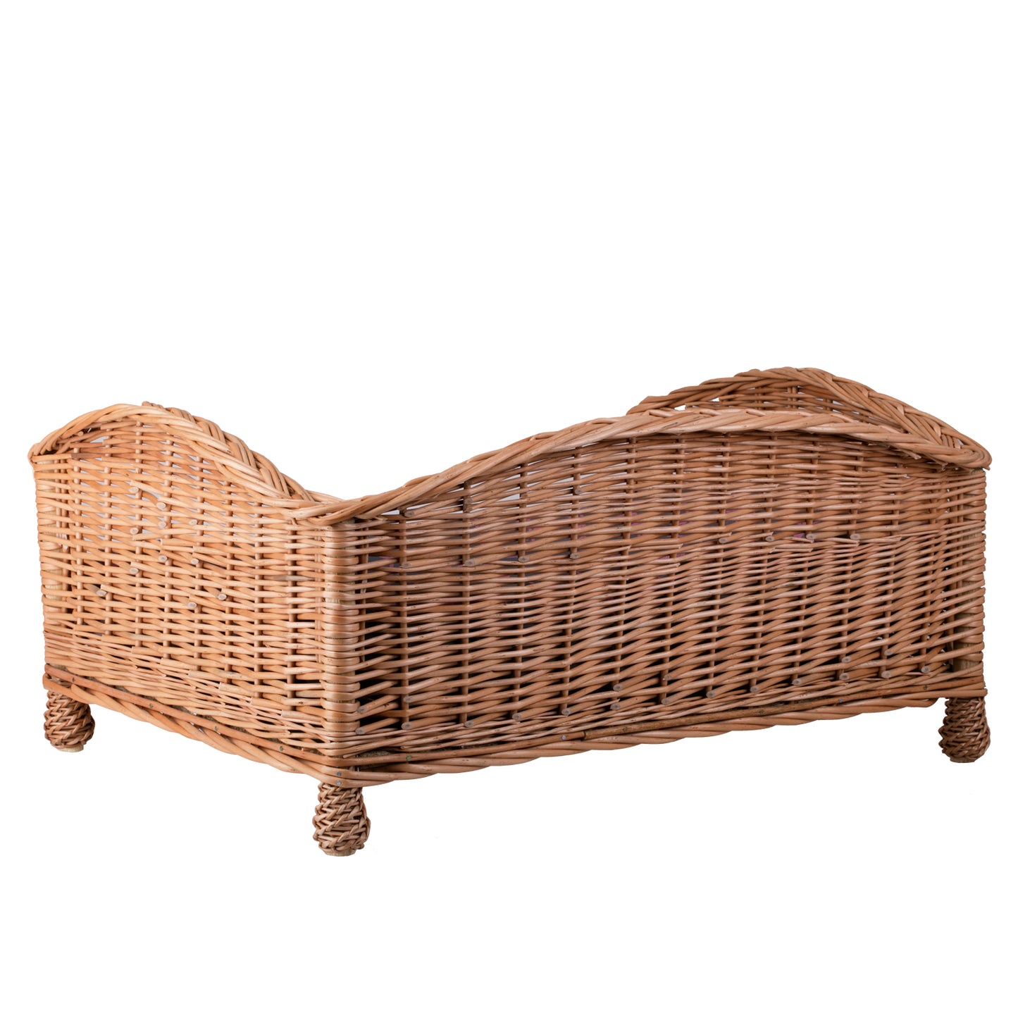 Erivia wiklinowy kosz dla psa i kota z szarą poduszką i niskim wejściem TheWickerStories