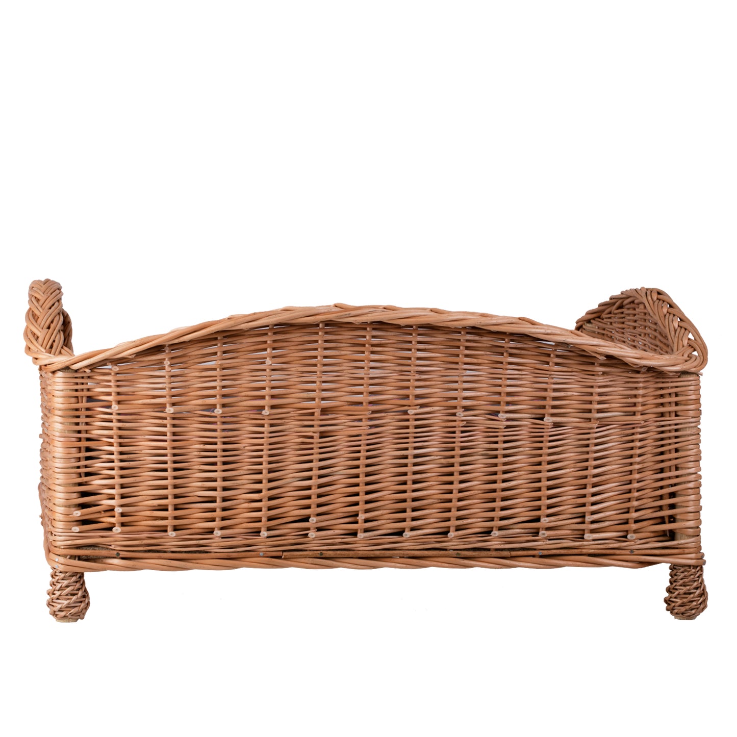 Erivia wiklinowy kosz dla psa i kota z szarą poduszką i niskim wejściem TheWickerStories