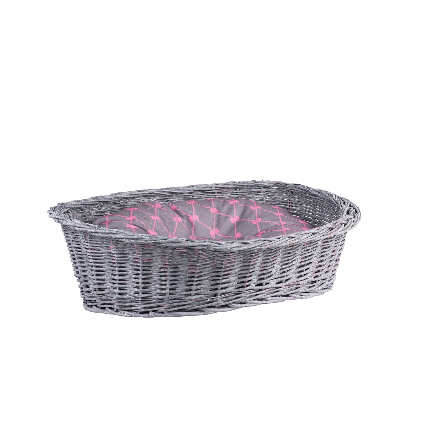 Enovia wiklinowy kosz dla psa i kota z poduszką i niskim wejściem TheWickerStories