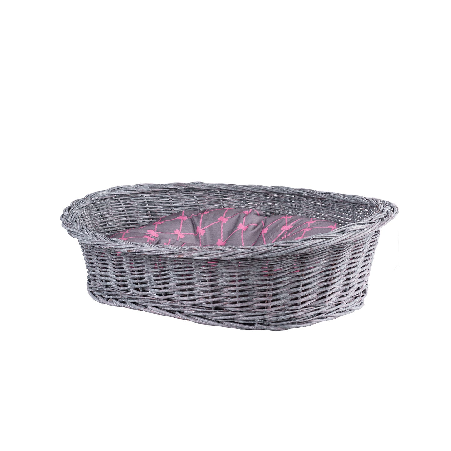 Enovia wiklinowy kosz dla psa i kota z poduszką i niskim wejściem TheWickerStories