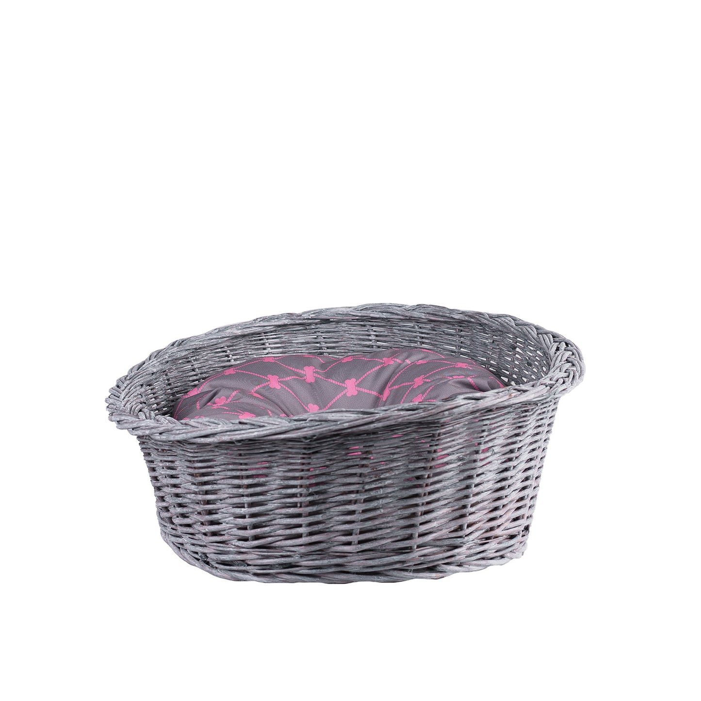 Enovia wiklinowy kosz dla psa i kota z poduszką i niskim wejściem TheWickerStories