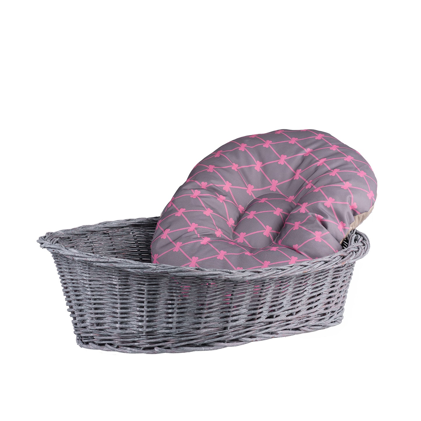 Enovia wiklinowy kosz dla psa i kota z poduszką i niskim wejściem TheWickerStories