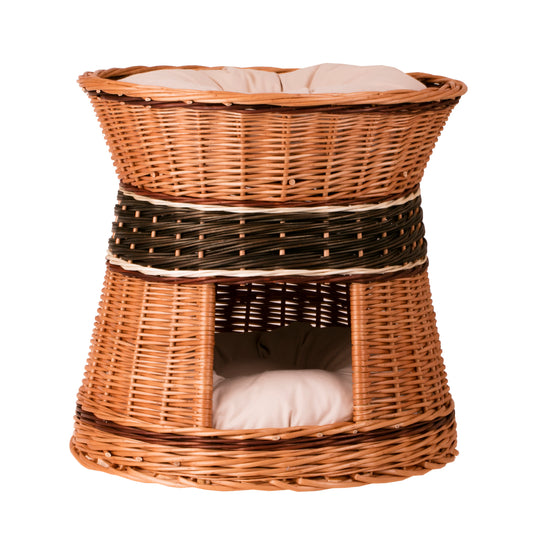 Eralis wiklinowy domek dla kota i małego psa z dwoma poziomami, z poduszkami TheWickerStories