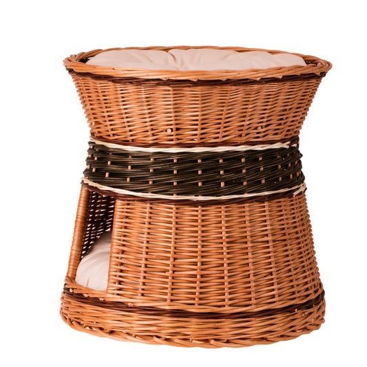 Eralis wiklinowy domek dla kota i małego psa z dwoma poziomami, z poduszkami TheWickerStories