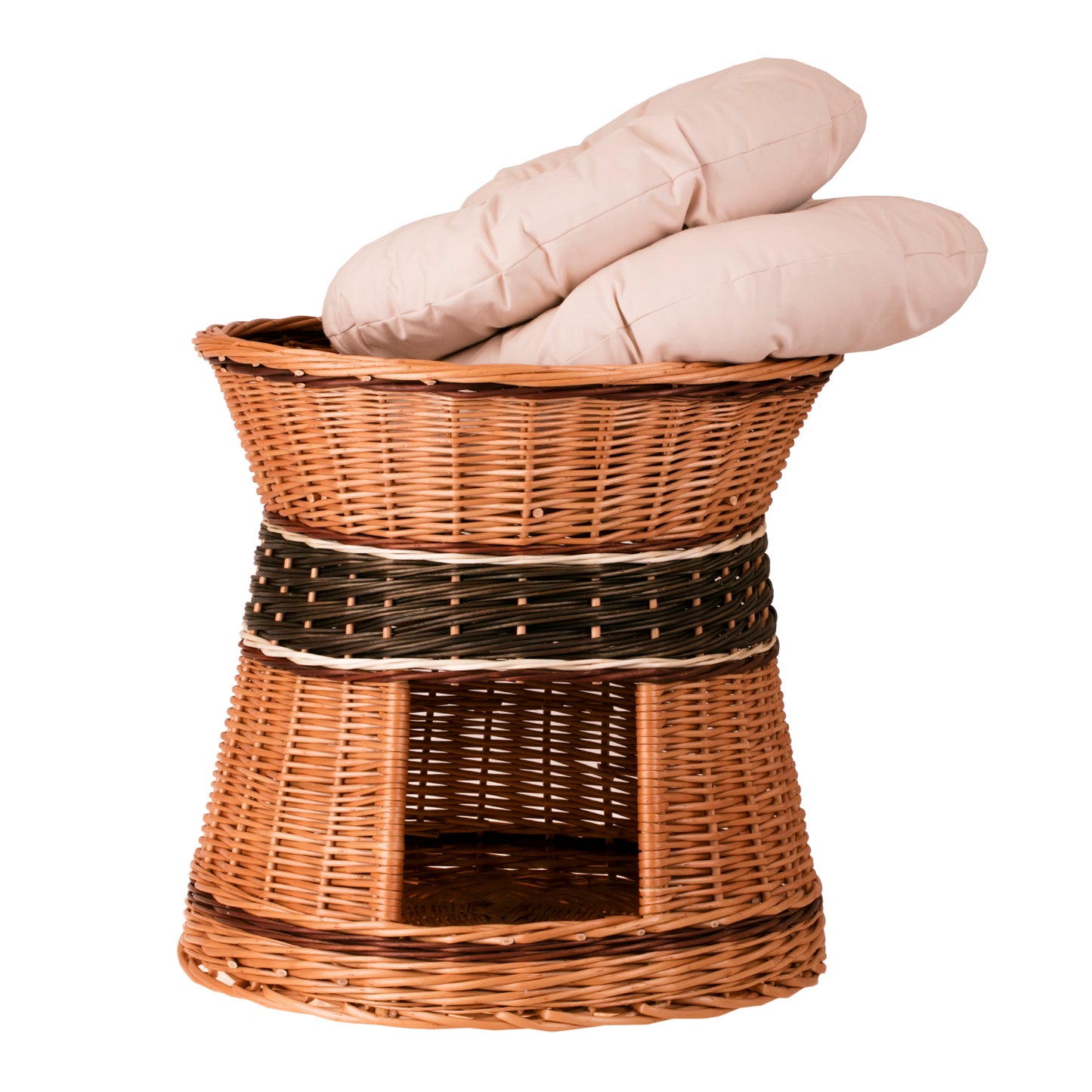 Eralis wiklinowy domek dla kota i małego psa z dwoma poziomami, z poduszkami TheWickerStories