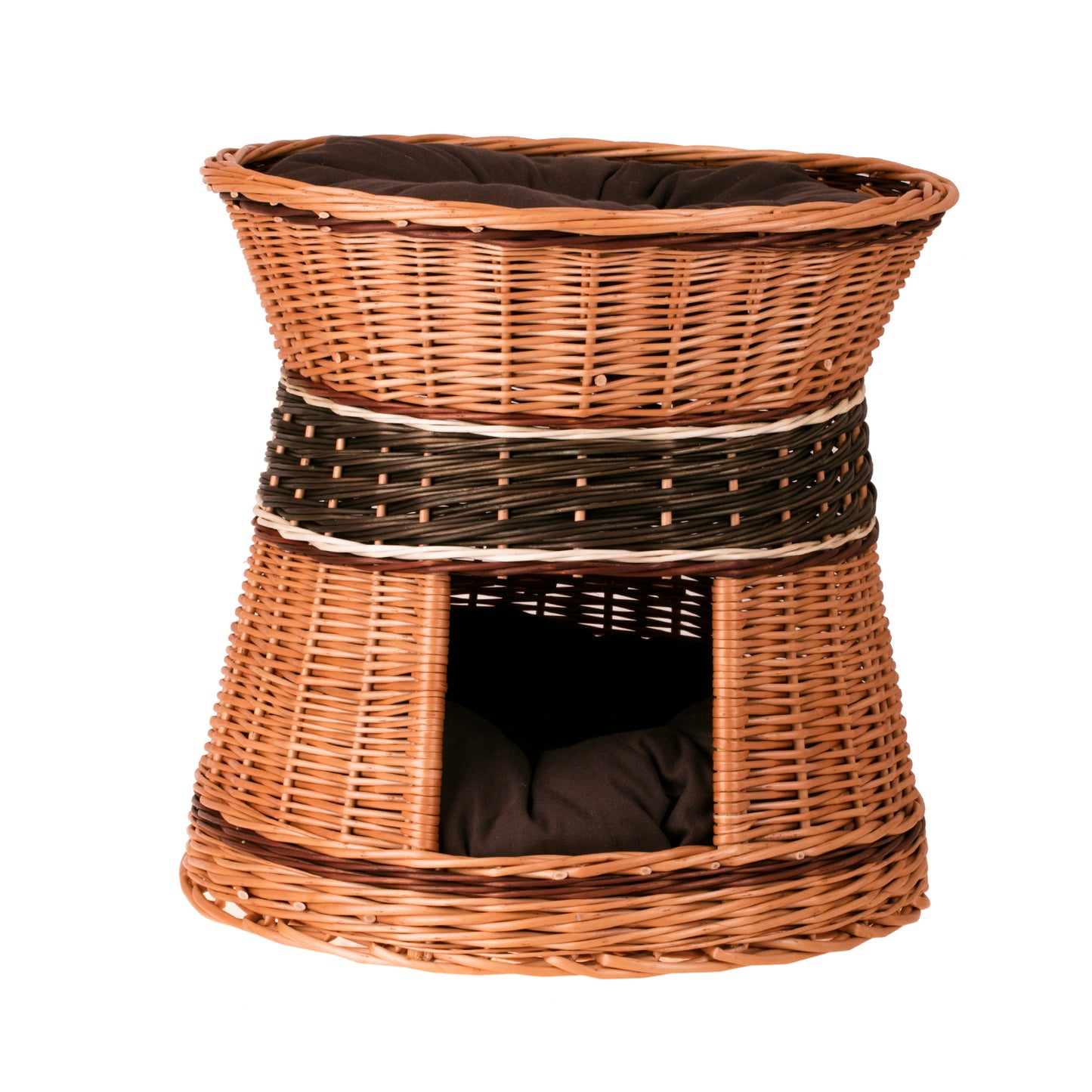 Eralis wiklinowy domek dla kota i małego psa z poduszkami, 2-poziomowy TheWickerStories