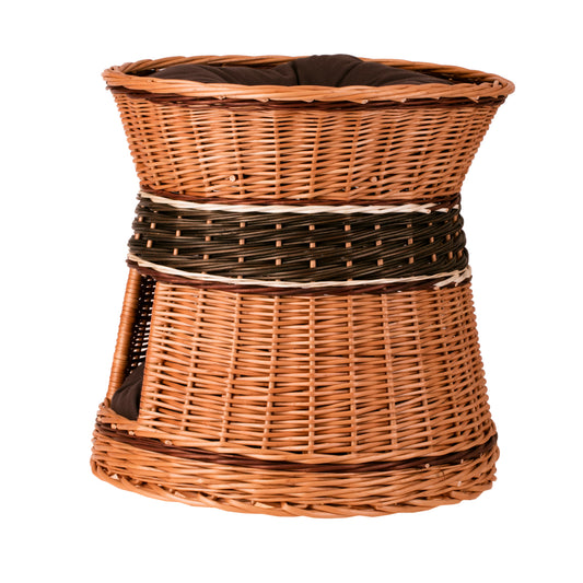 Eralis wiklinowy domek dla kota i małego psa z poduszkami, 2-poziomowy TheWickerStories