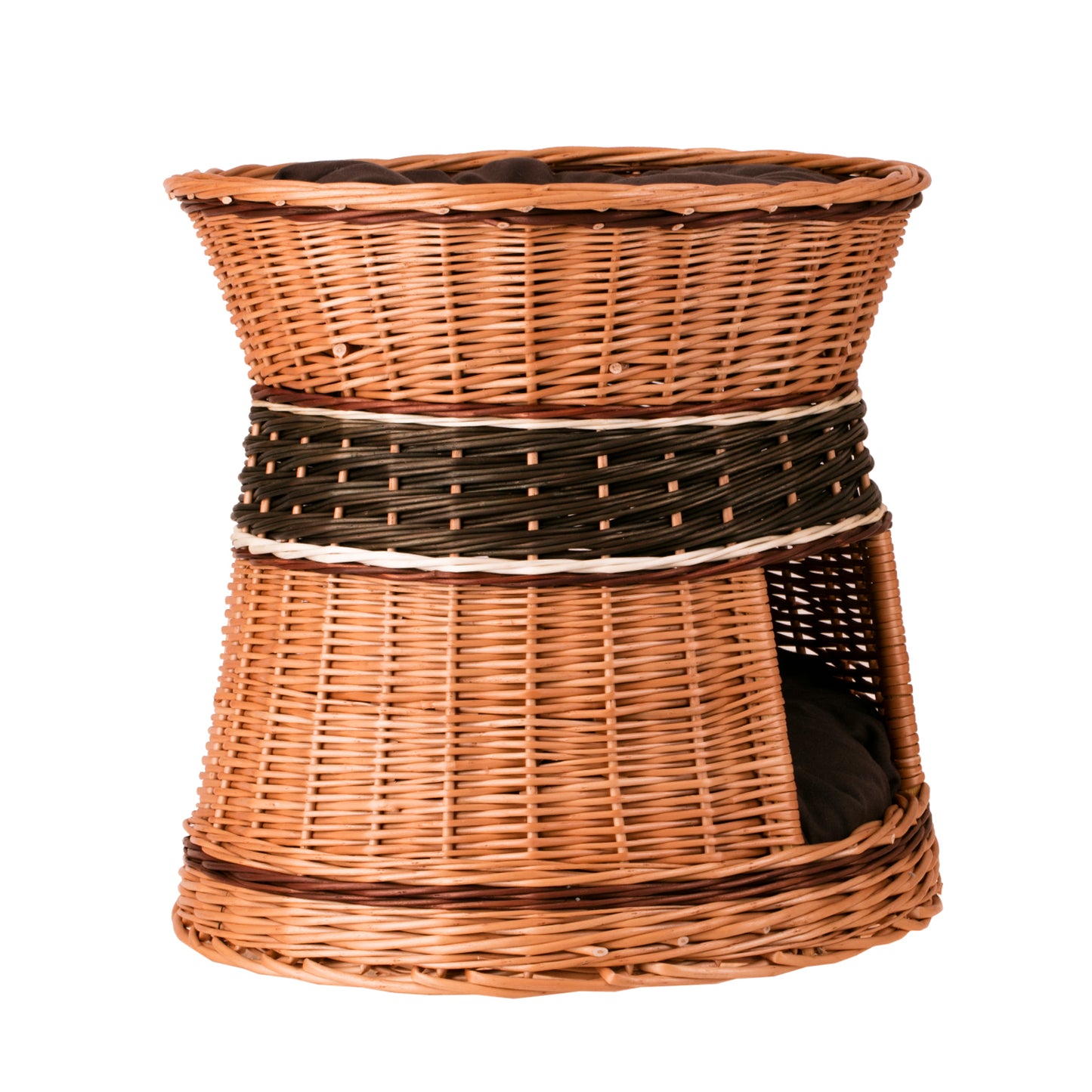 Eralis wiklinowy domek dla kota i małego psa z poduszkami, 2-poziomowy TheWickerStories