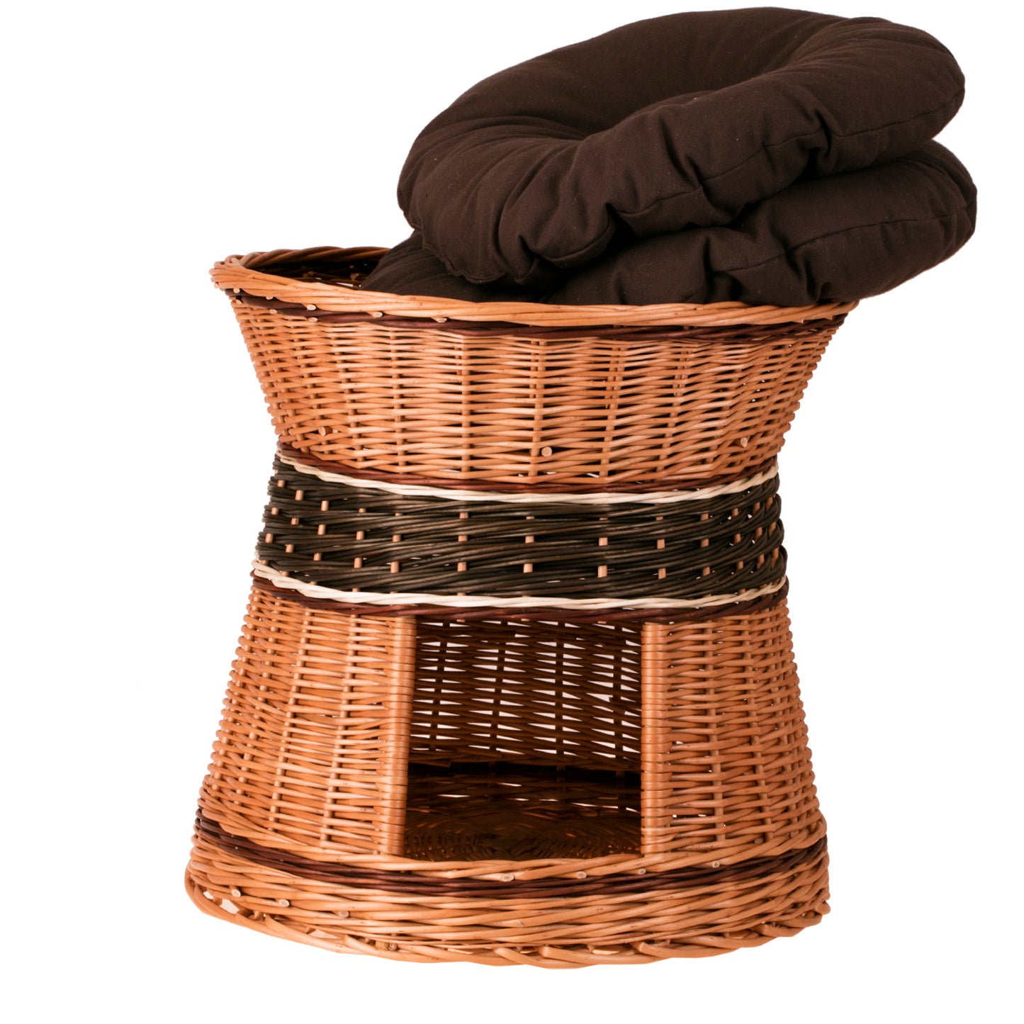 Eralis wiklinowy domek dla kota i małego psa z poduszkami, 2-poziomowy TheWickerStories