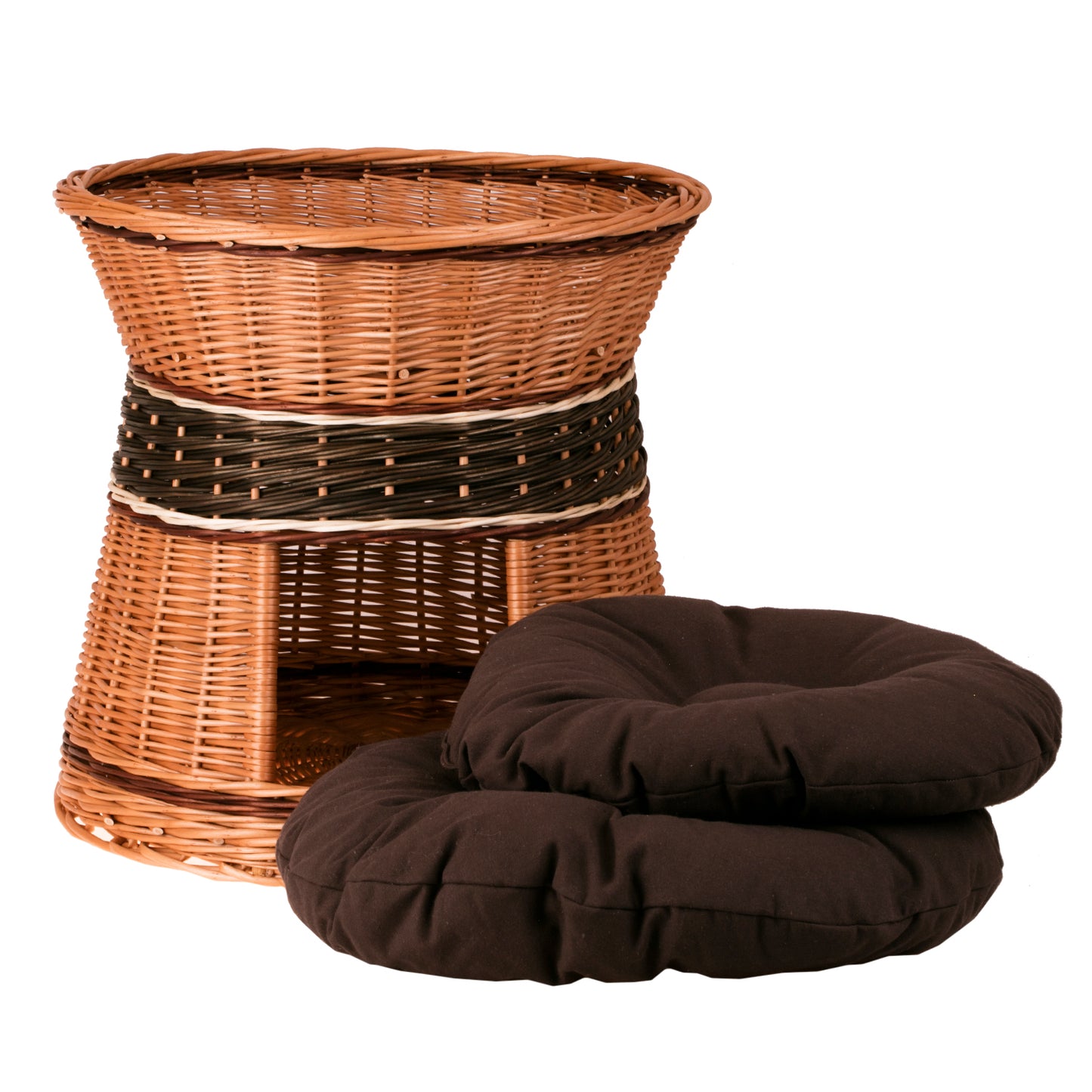 Eralis wiklinowy domek dla kota i małego psa z poduszkami, 2-poziomowy TheWickerStories