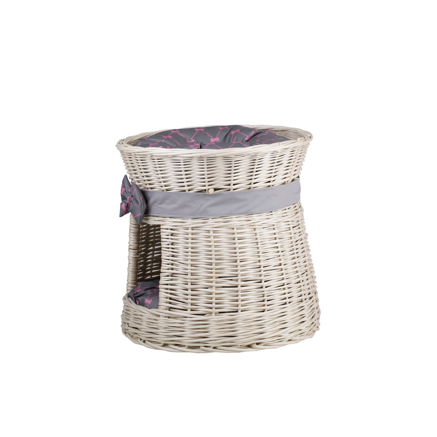 Eralis wiklinowy domek dla kota, dwupoziomowy, z poduszkami i kokardą TheWickerStories