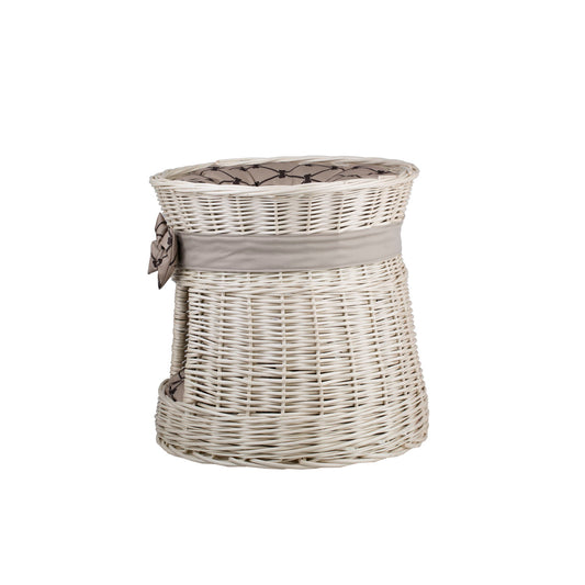 Eralis wiklinowy domek dla kota z kremowym obszyciem, dwie poduszki i kokarda TheWickerStories