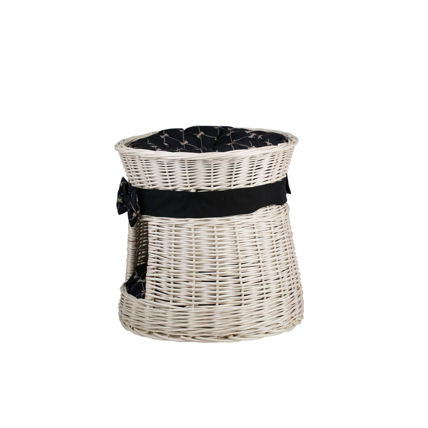 Eralis wiklinowy domek dla kota dwupoziomowy, z dwiema poduszkami i kokardą TheWickerStories