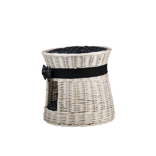 Eralis wiklinowy domek dla kota z poduszkami i kokardą, dwie kondygnacje TheWickerStories