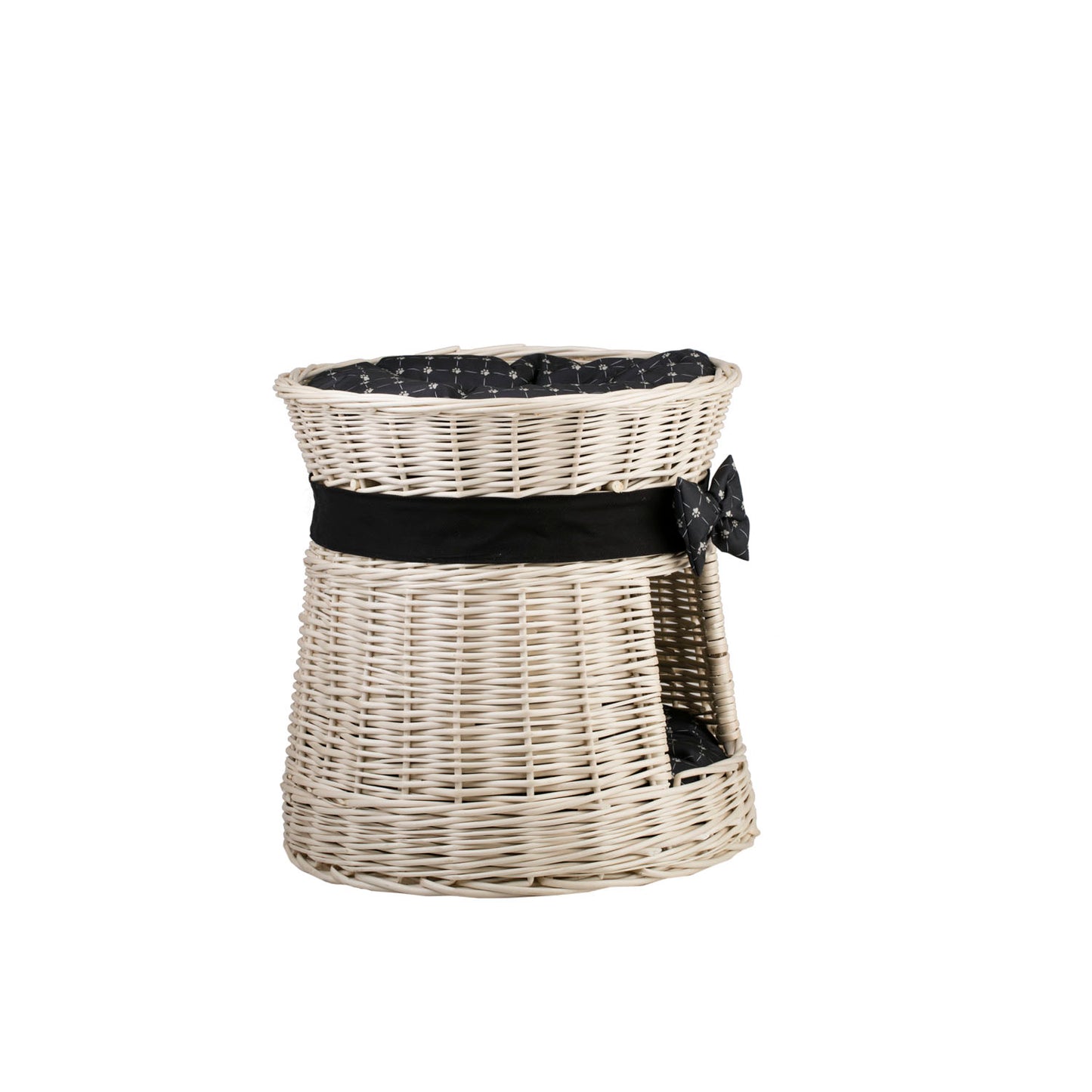 Eralis wiklinowy domek dla kota z poduszkami i kokardą, dwie kondygnacje TheWickerStories