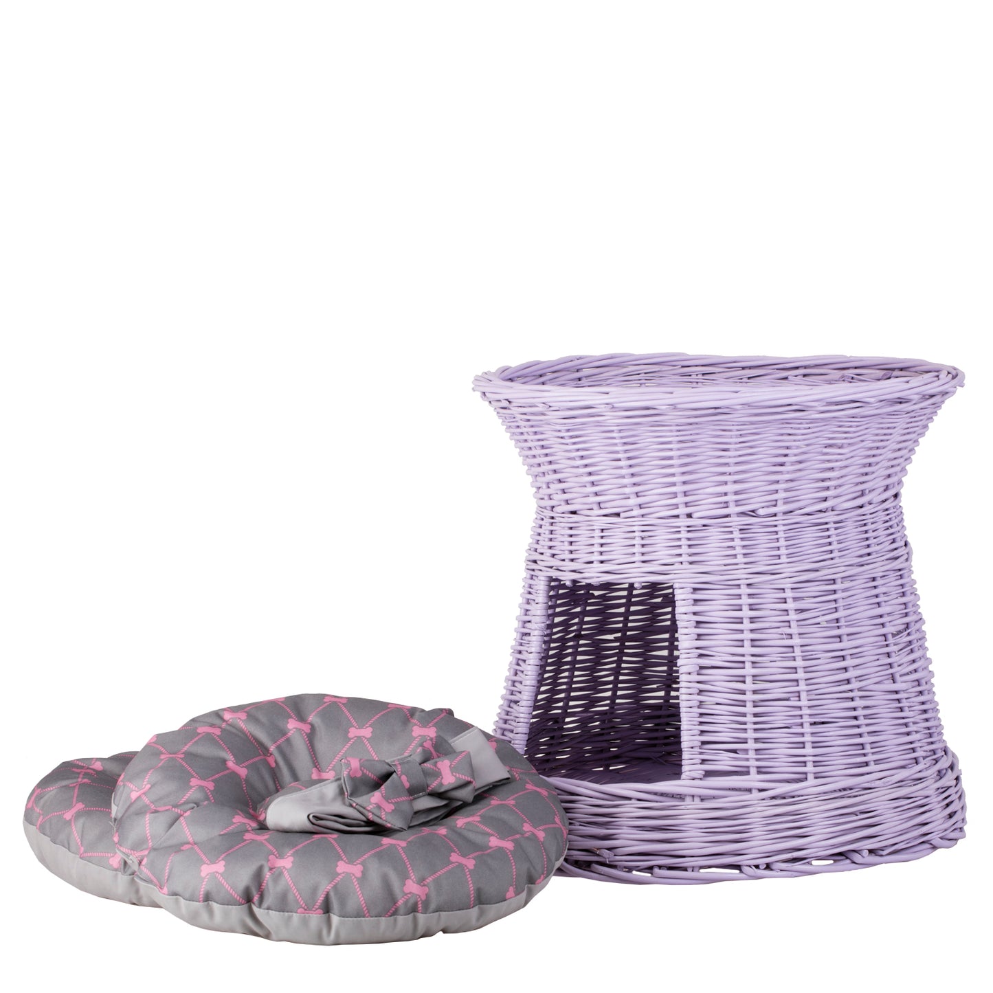 Eralis wiklinowy domek dla kota i małego psa z dwiema poduszkami TheWickerStories