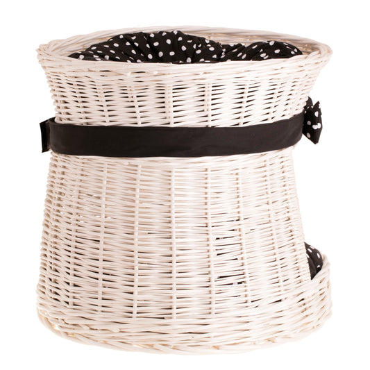 Eralis wiklinowy kosz dla kota dwupoziomowy, z poduszkami i kokardą TheWickerStories