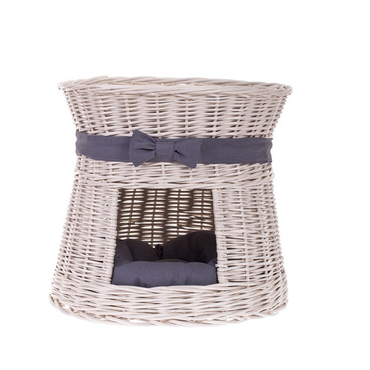 Eralis wiklinowy domek dla kota z poduszkami i kokardą TheWickerStories
