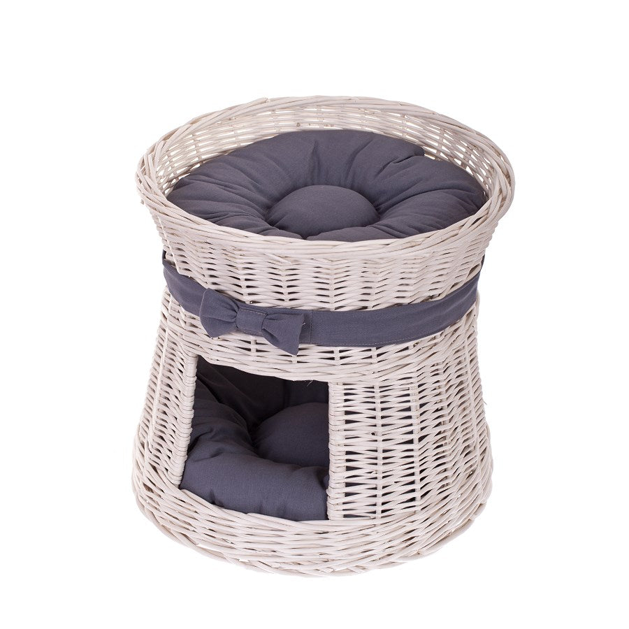 Eralis wiklinowy domek dla kota z poduszkami i kokardą TheWickerStories