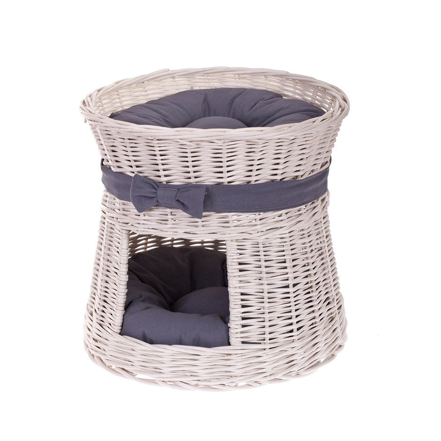 Eralis wiklinowy domek dla kota z poduszkami i kokardą TheWickerStories