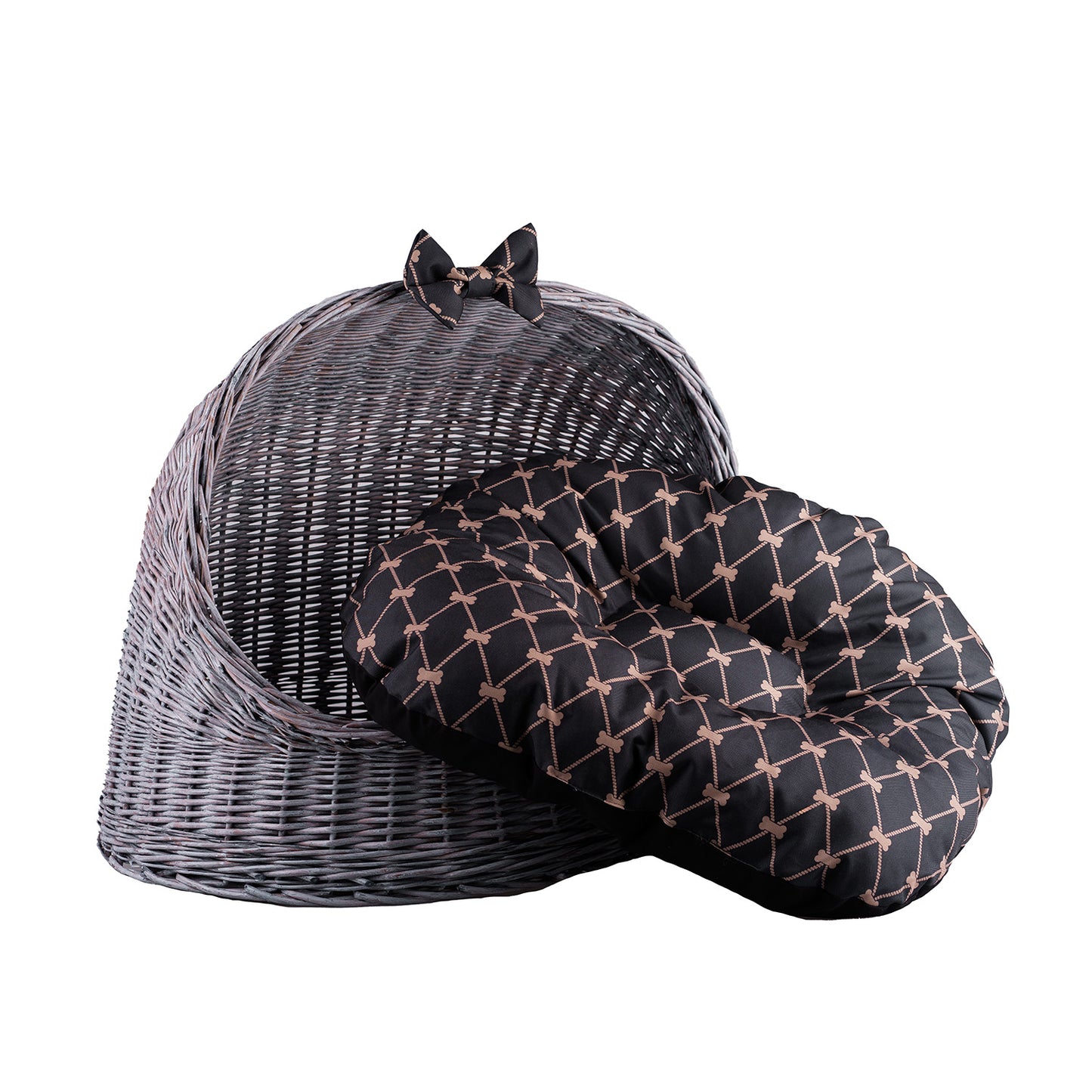 Elarion wiklinowy domek dla kota i małego psa z poduszką TheWickerStories