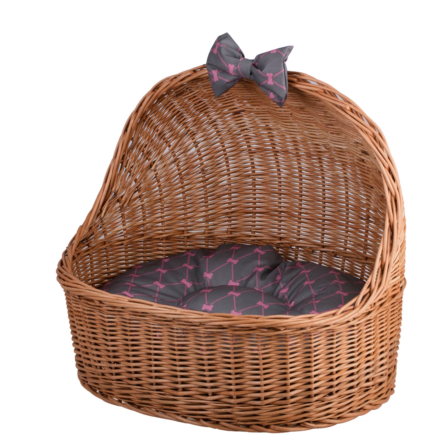 Elarion wiklinowy domek dla psa i kota z poduszką i kokardą TheWickerStories