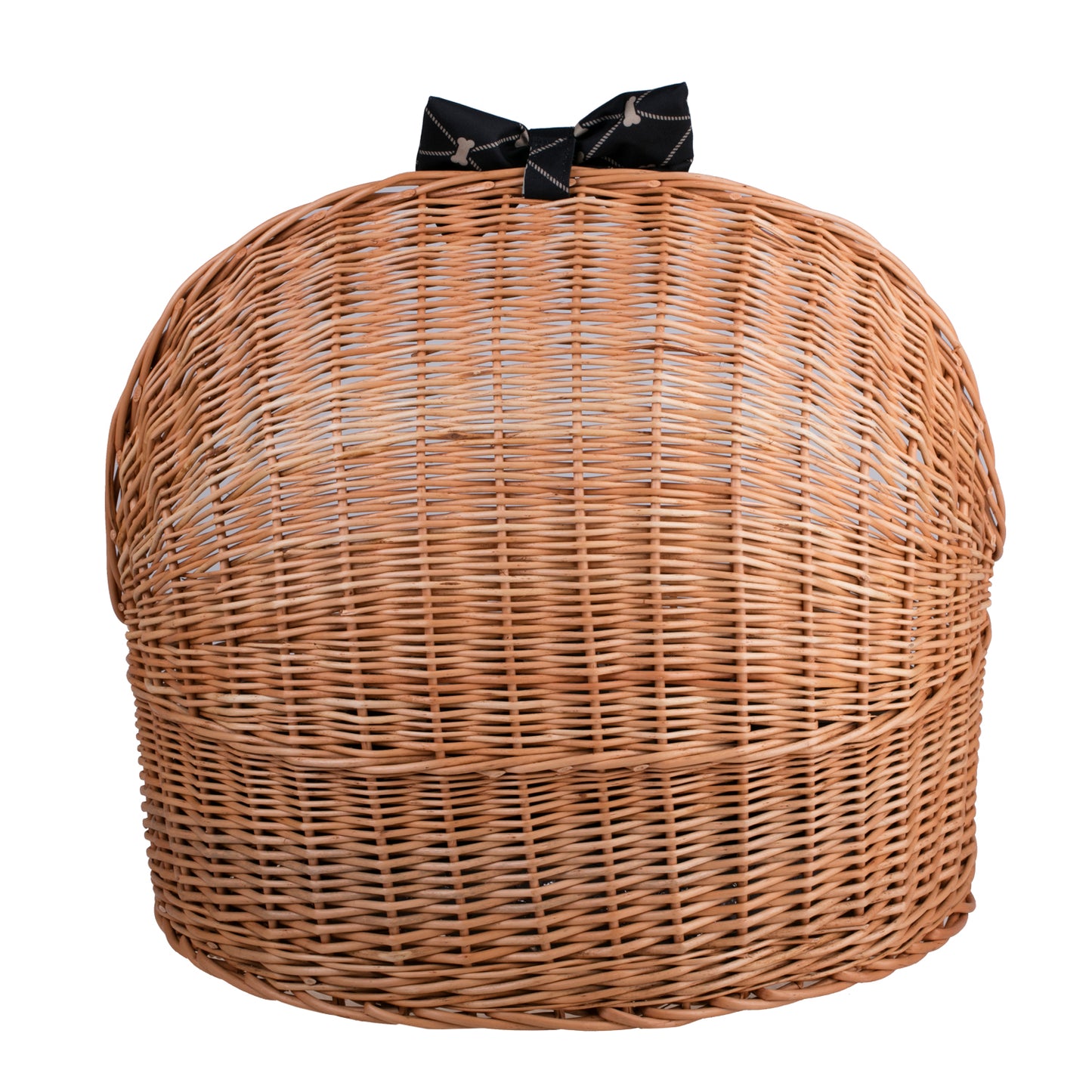 Elsa wiklinowy koszyk legowisko dla zwierząt z czarną poduszką i kokardą TheWickerStories