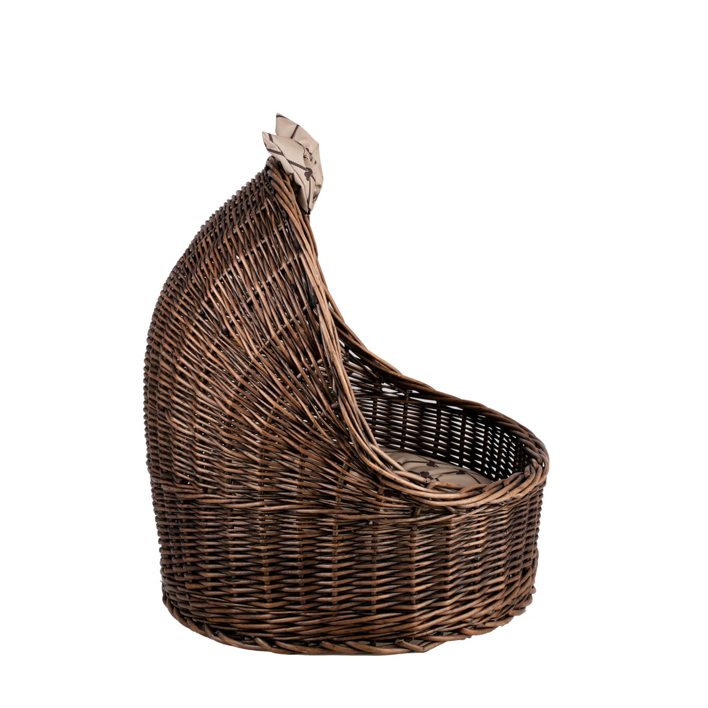 Elsa wiklinowy koszyk legowisko dla zwierząt z beżową poduszką i kokardą TheWickerStories