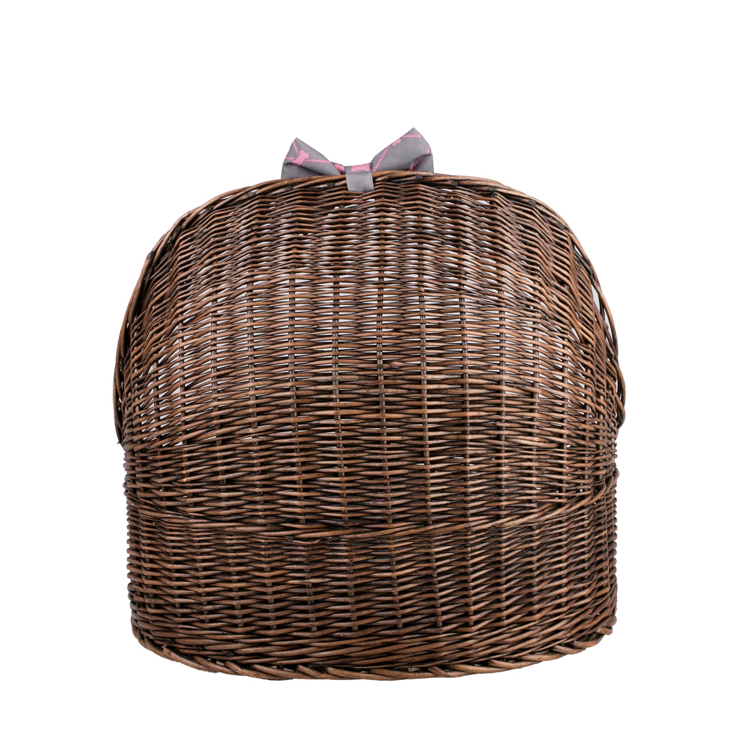 Elsa wiklinowy koszyk legowisko dla zwierząt z szarą poduszką i kokardą TheWickerStories