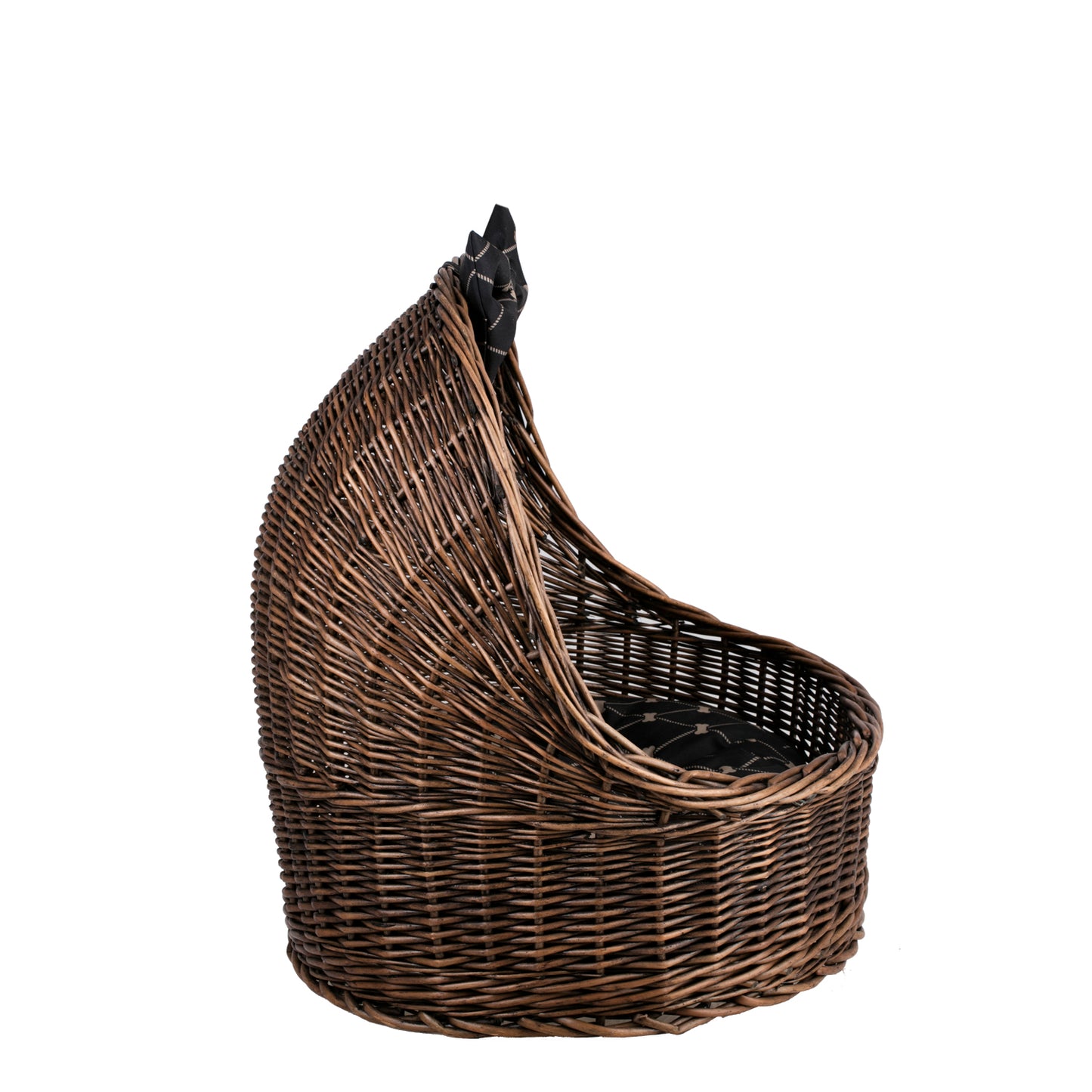 Elsa wiklinowy koszyk legowisko dla zwierząt z czarną poduszką i kokardą TheWickerStories