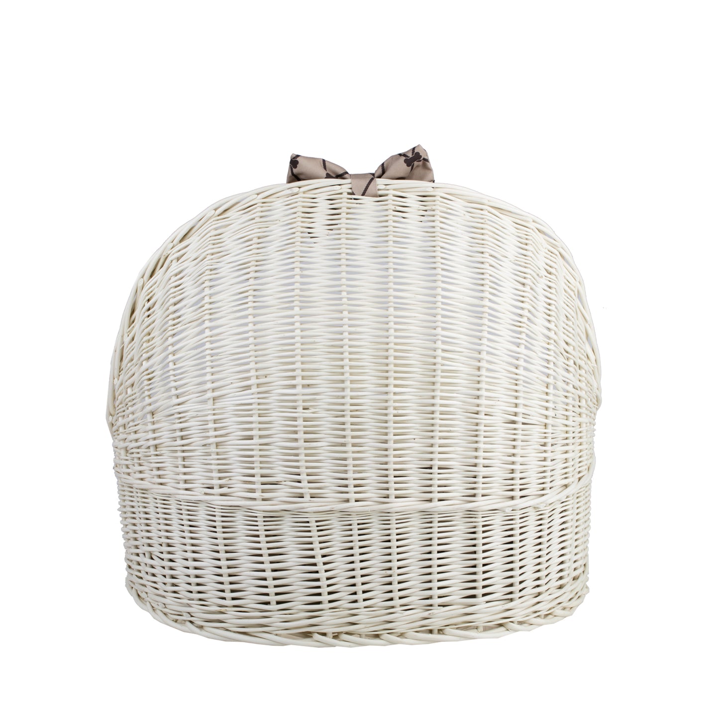 Elsa wiklinowy koszyk legowisko dla zwierząt z beżową poduszką i kokardą TheWickerStories