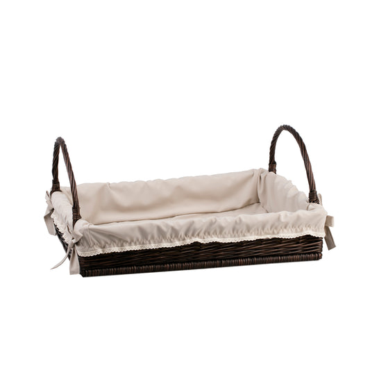 Wiklinowa prostokątna taca z uchwytami i obszyciem TheWickerStories