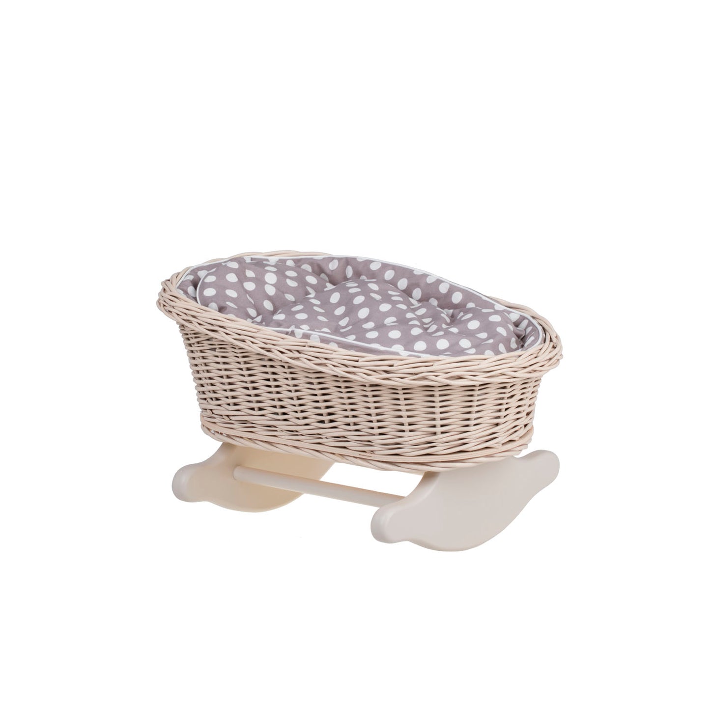 Mimi wiklinowa kołyska dla lalek z brązowym obszyciem, poduszką i kołderką TheWickerStories