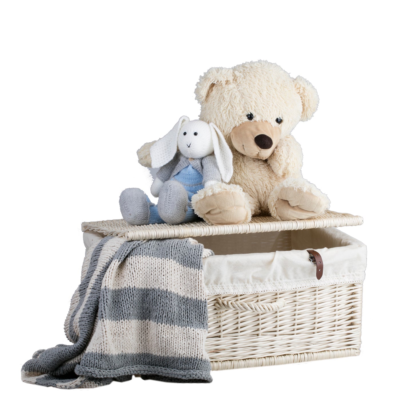 Viviana wiklinowa walizka z białym obszyciem, rączką i zamknięciem TheWickerStories