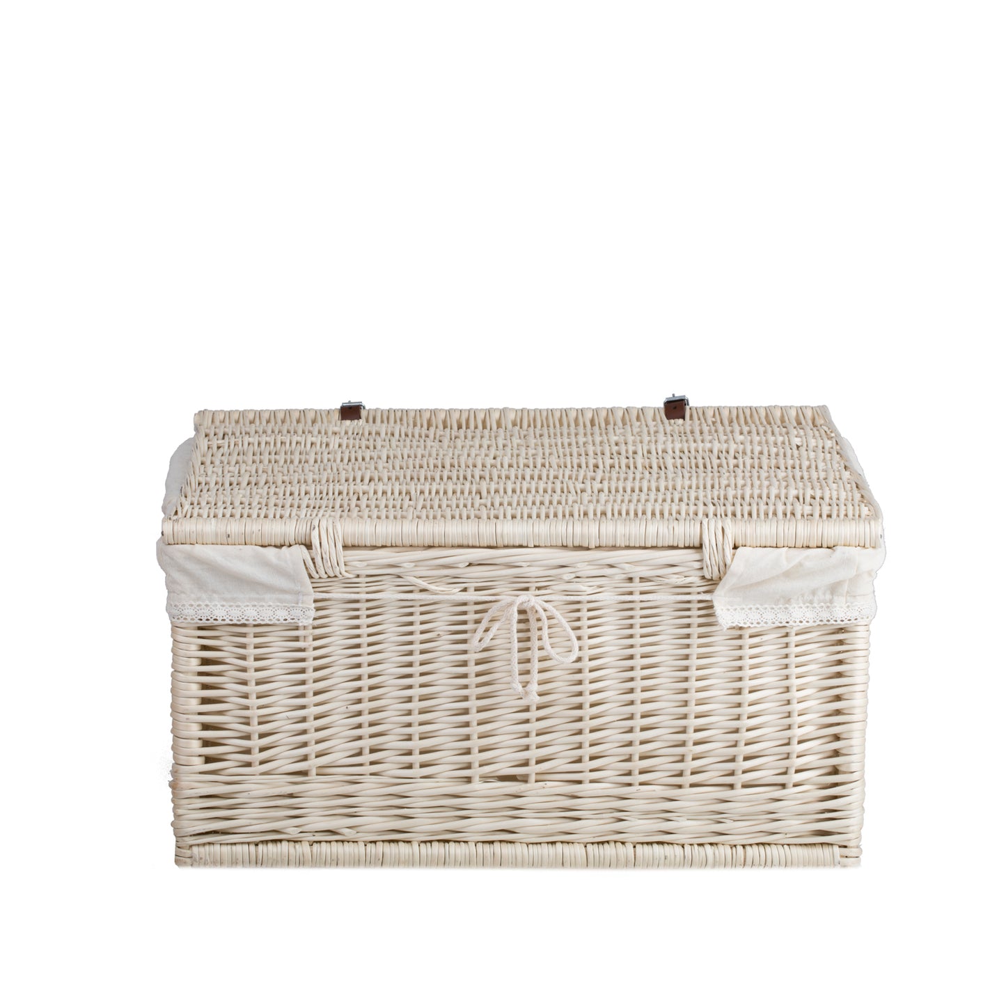 Viviana wiklinowa walizka z białym obszyciem, rączką i zamknięciem TheWickerStories