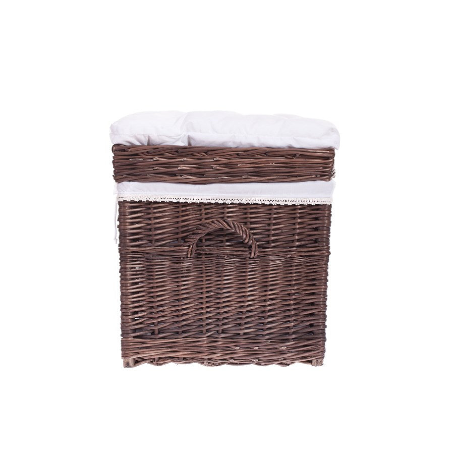 Kogia wiklinowy kosz z kremowym obszyciem, poduszką, rączkami i wiekiem TheWickerStories