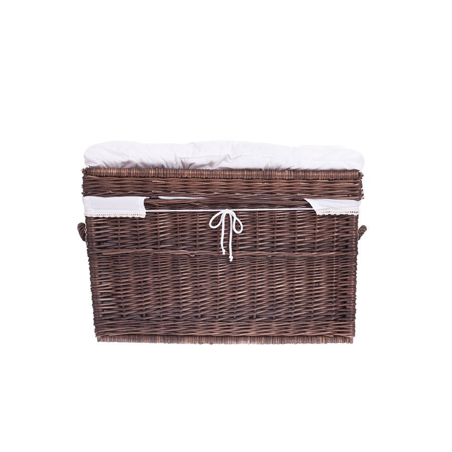 Kogia wiklinowy kosz z kremowym obszyciem, poduszką, rączkami i wiekiem TheWickerStories