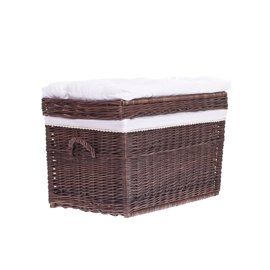 Kogia wiklinowy kosz z kremowym obszyciem, poduszką, rączkami i wiekiem TheWickerStories