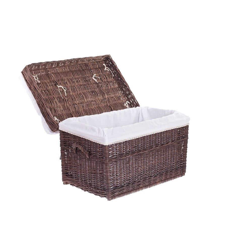 Kogia wiklinowy kosz z kremowym obszyciem, poduszką, rączkami i wiekiem TheWickerStories