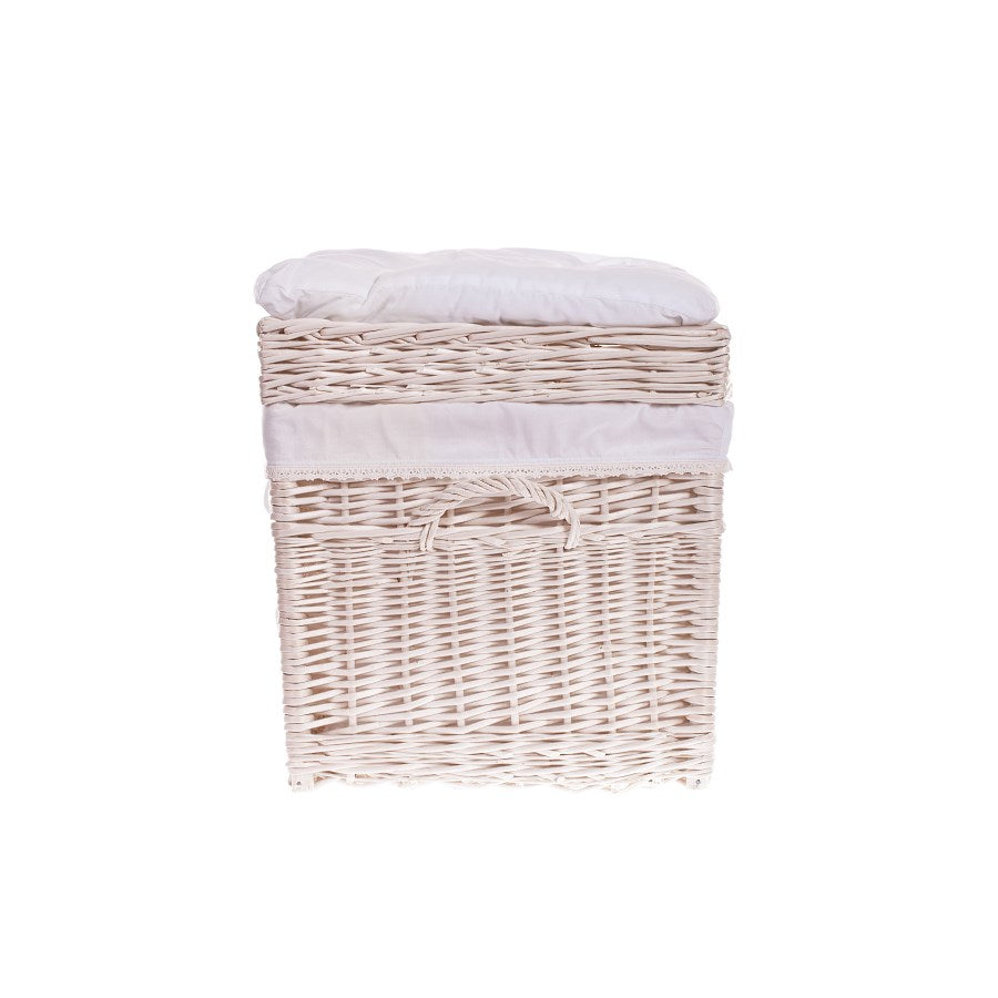 Kogia wiklinowy kosz z kremowym obszyciem, poduszką, rączkami i wiekiem TheWickerStories