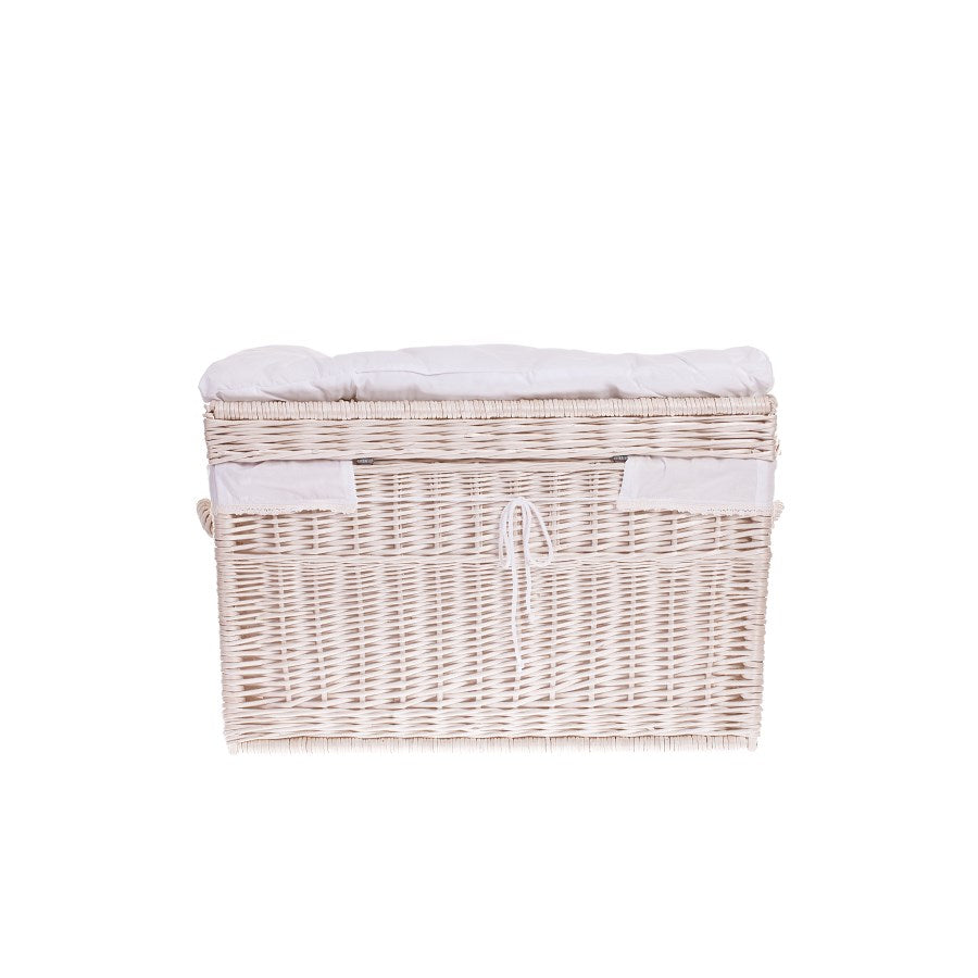 Kogia wiklinowy kosz z kremowym obszyciem, poduszką, rączkami i wiekiem TheWickerStories