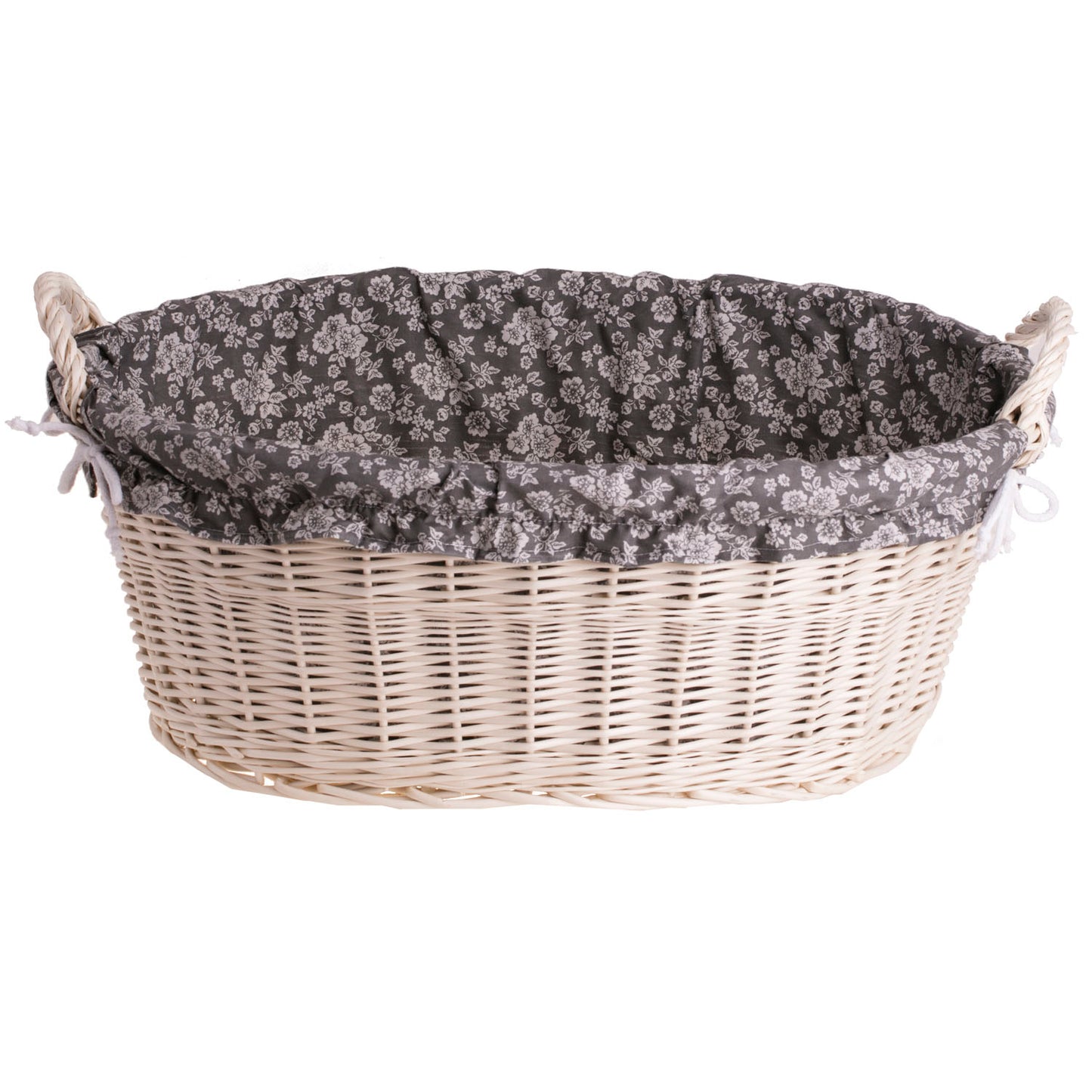 Milvus wiklinowy kosz z szarym obszyciem i uchwytami TheWickerStories