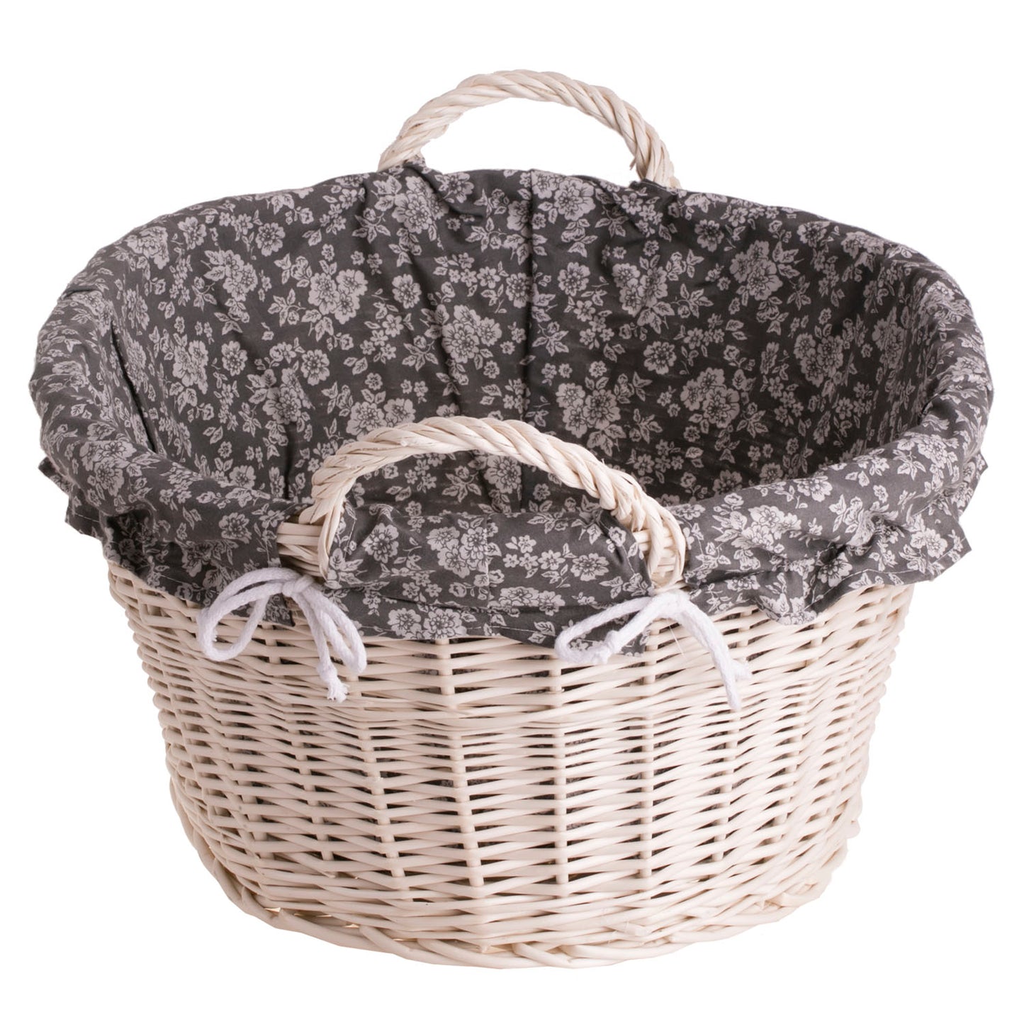 Milvus wiklinowy kosz z szarym obszyciem i uchwytami TheWickerStories