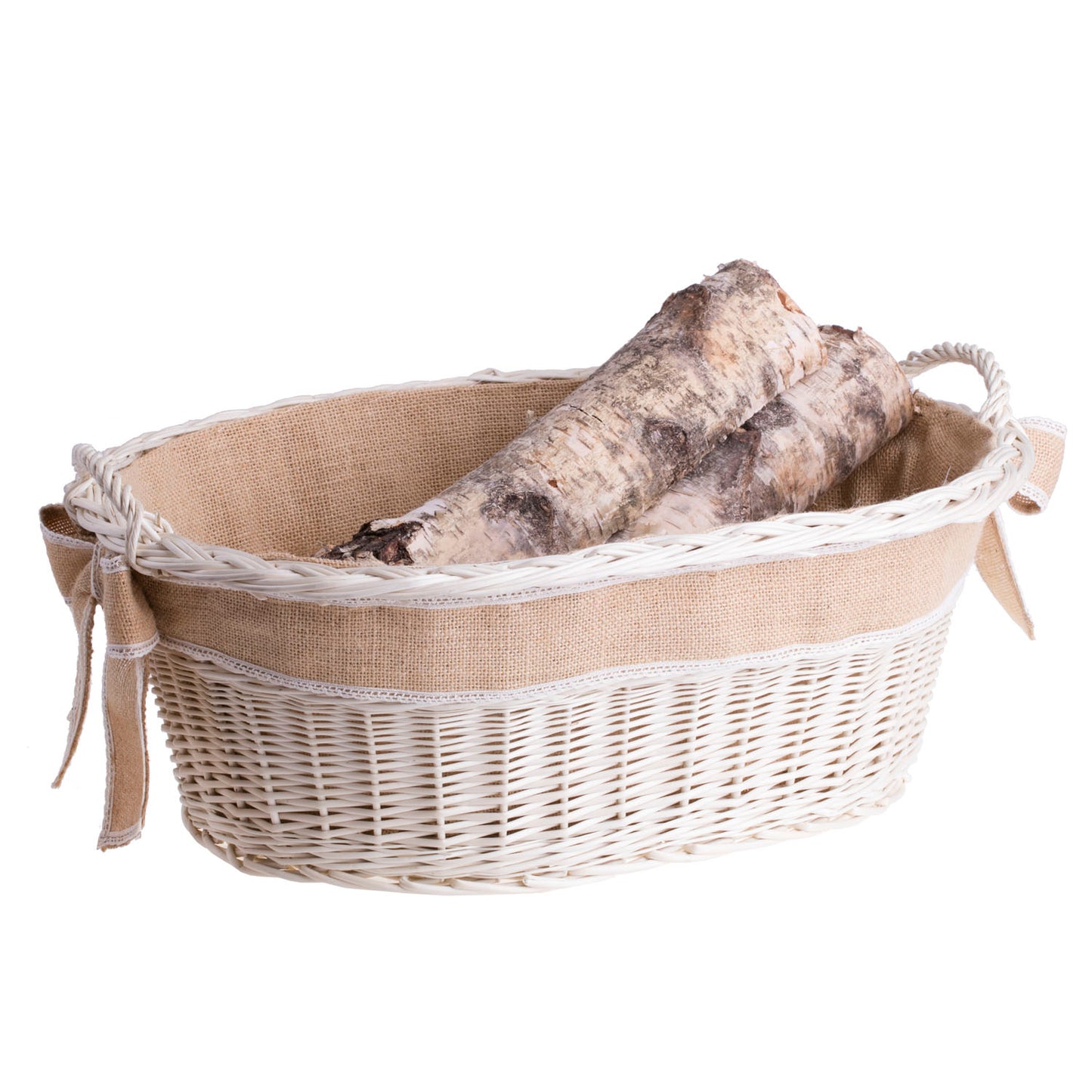 Milvus wiklinowy kosz z beżowym obszyciem i uchwytami TheWickerStories