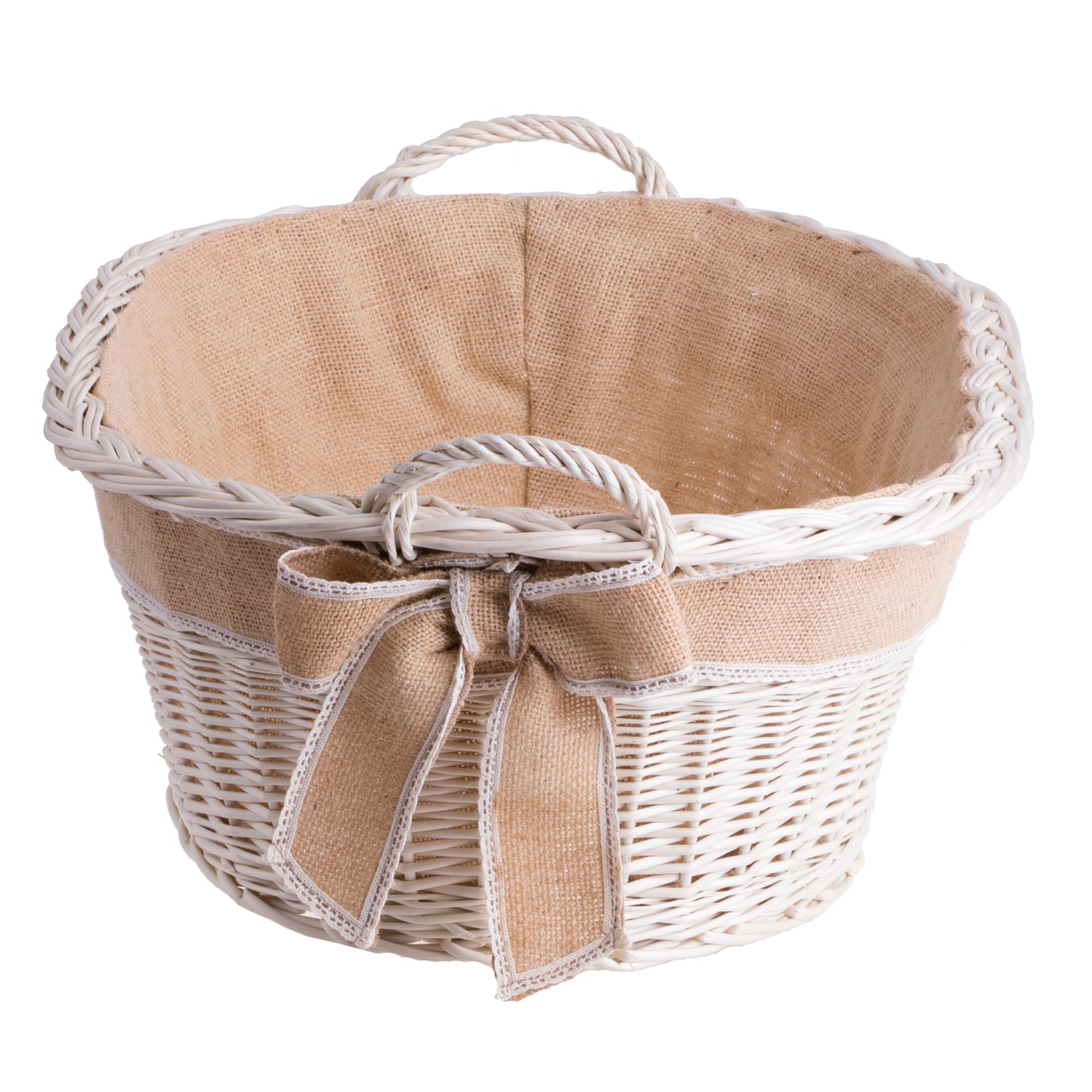 Milvus wiklinowy kosz z beżowym obszyciem i uchwytami TheWickerStories