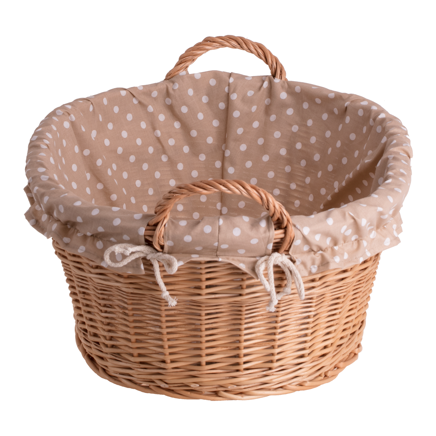 Milvus wiklinowy kosz z beżowym obszyciem i uchwytami TheWickerStories