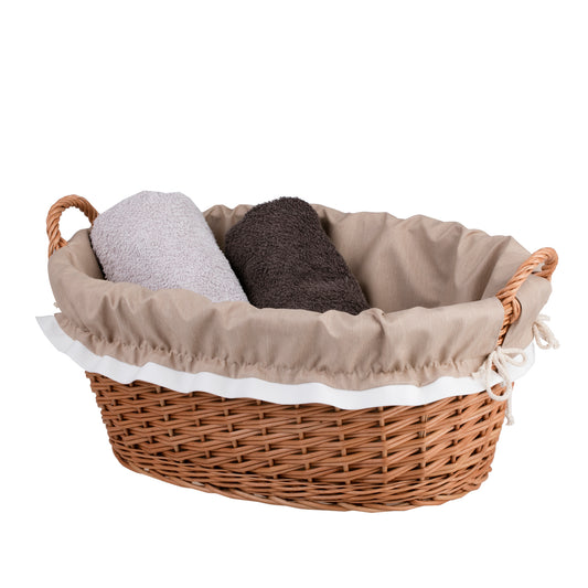 Milvus wiklinowy kosz z beżowym obszyciem i uchwytami TheWickerStories