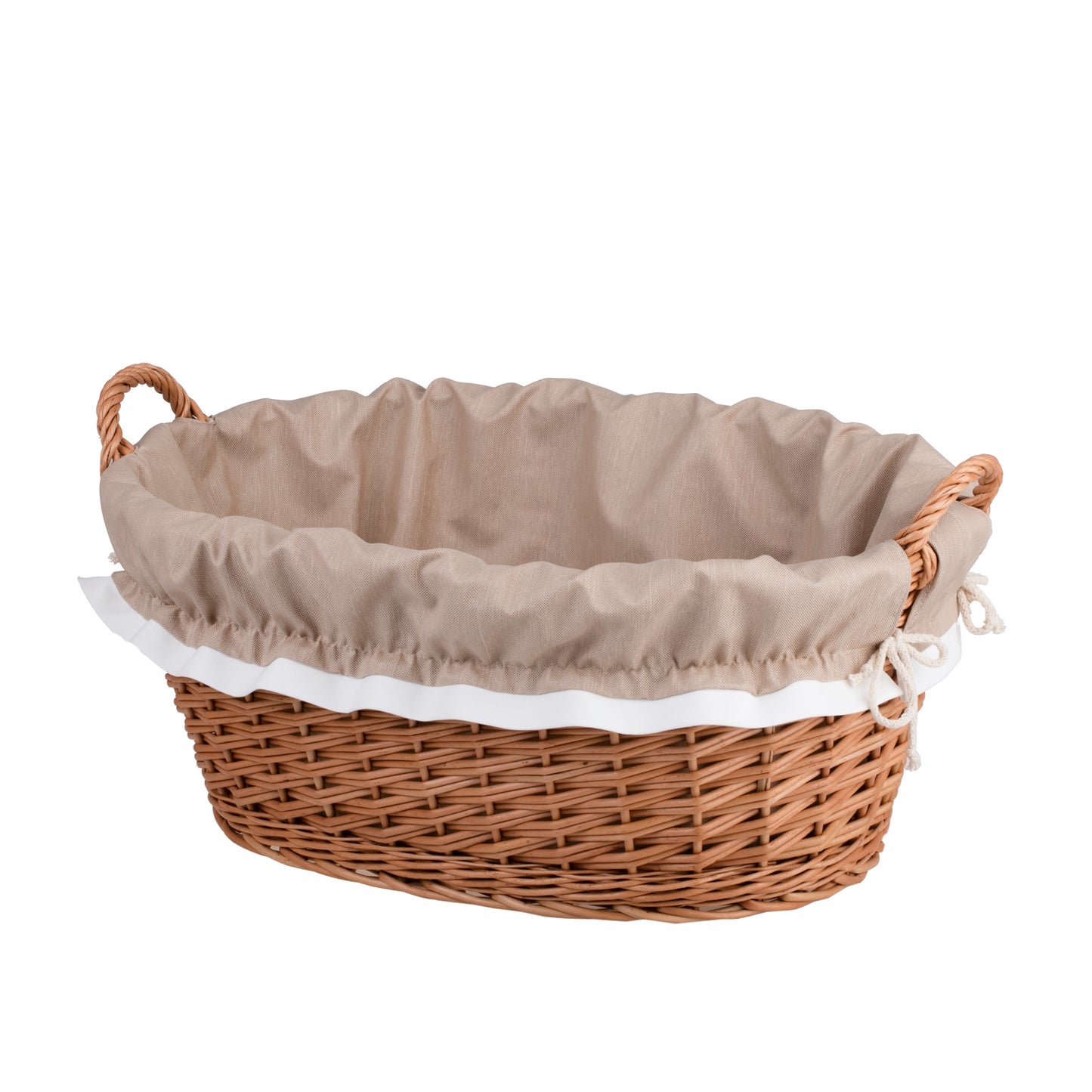 Milvus wiklinowy kosz z beżowym obszyciem i uchwytami TheWickerStories